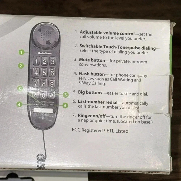 RADIO SHACK BIG BUTTON BLACK TRIM PHONE Landline Telephone Coil Cord NWT 25ft - Picture 12 of 16